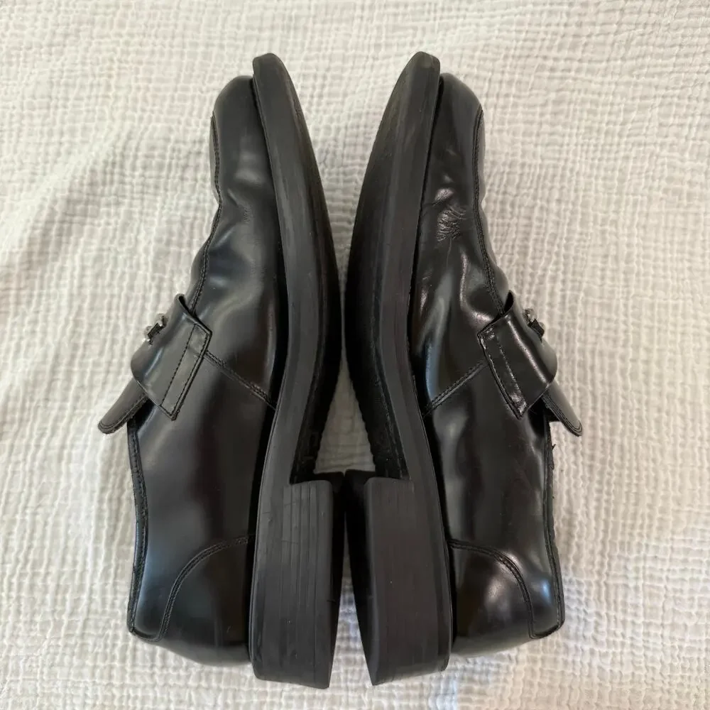 Skechers Slip On Loafer Size 13 Black Leather Silver Metal Rubber Sole